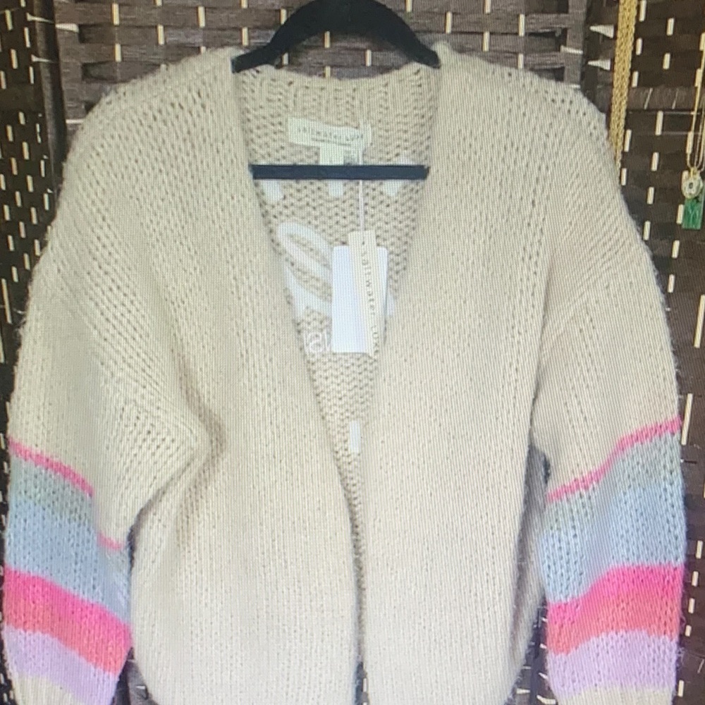 Saltwater LUXE Cream Sweater with Pink and Blue Accents